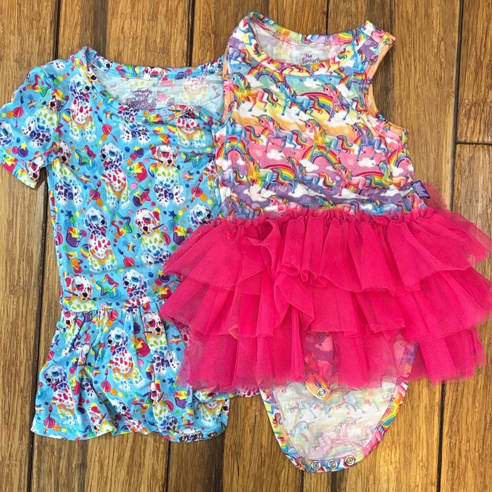 Posh Peanut Girls Bright Blue & Hot Pink Unicorn Tutu Dress and Peplum Top Set